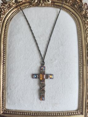 Aurora Amber Crystal Cross Pendant Necklace - Unbranded